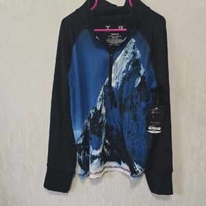 Xersion Boys Black and Blue Mountain Print Pullover 6/7 NWT